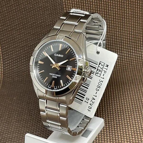 Casio MTP-1308D-1A2 férfi karóra, fekete számlap, acél szíj, WR50