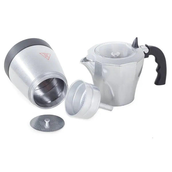 Elektromos alumínium kotyogó kávéfőző, 300 ml, 6 adag, ezüst