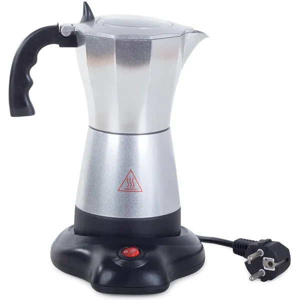 Elektromos alumínium kotyogó kávéfőző, 300 ml, 6 adag, ezüst