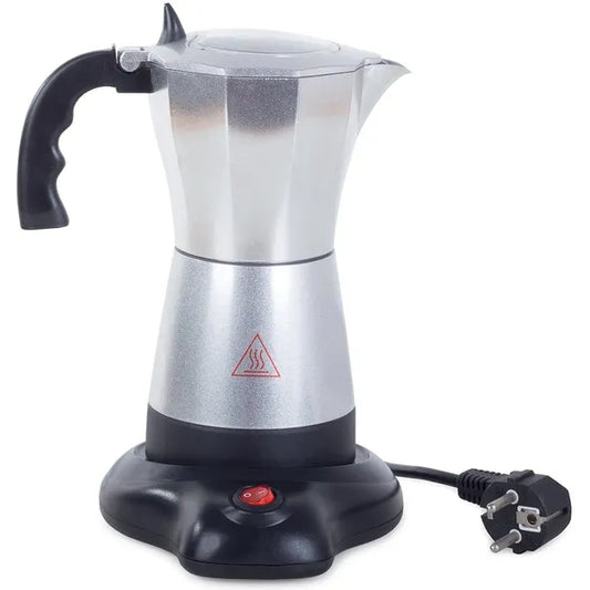 Elektromos alumínium kotyogó kávéfőző, 300 ml, 6 adag, ezüst