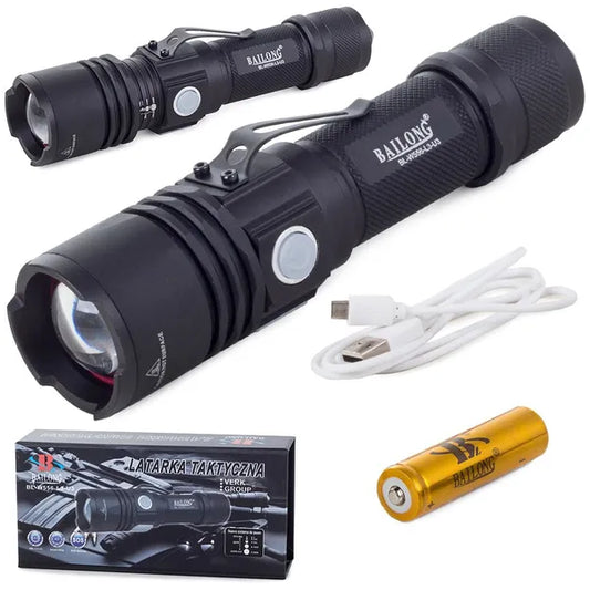 Bailong W556 taktikai zseblámpa, CREE XM-L3-U3 LED, USB, 400 m hatótáv
