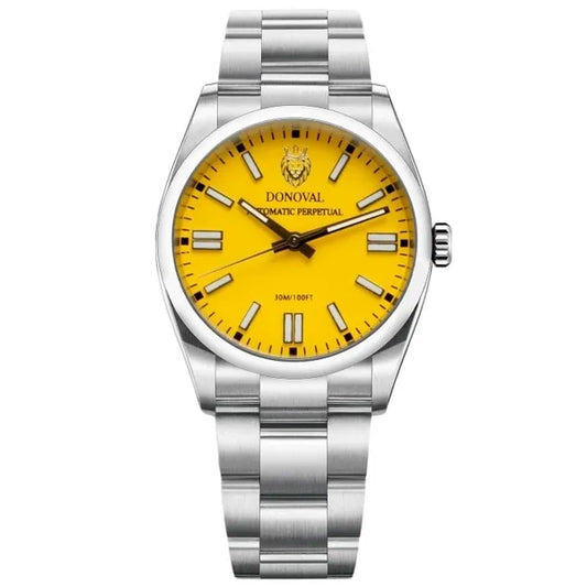 Donoval automata karóra, 41 mm, sárga számlap, zafírüveg, acél szíj