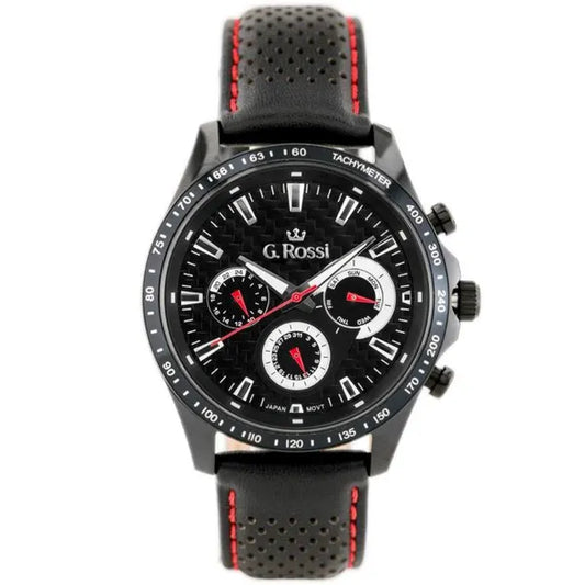 G. Rossi férfi karóra, japán Seiko szerkezet, fekete bőr, WR50, dátum
