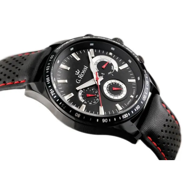 G. Rossi férfi karóra, japán Seiko szerkezet, fekete bőr, WR50, dátum