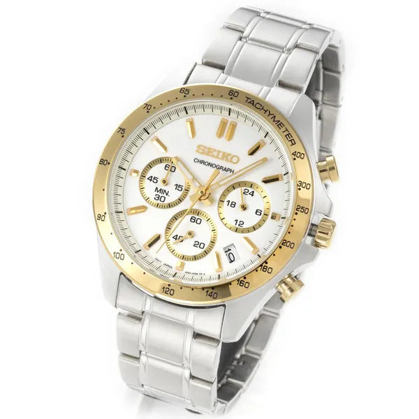 Férfi kronográf karóra, Seiko SBTR024, quartz, acél, WR100, ezüst/arany