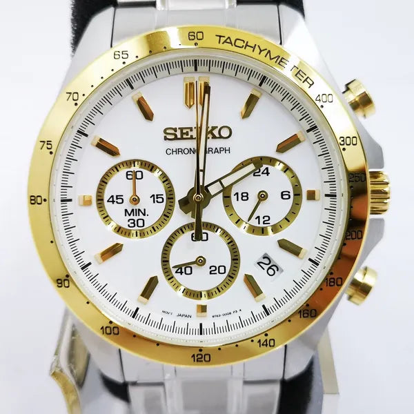 Férfi kronográf karóra, Seiko SBTR024, quartz, acél, WR100, ezüst/arany