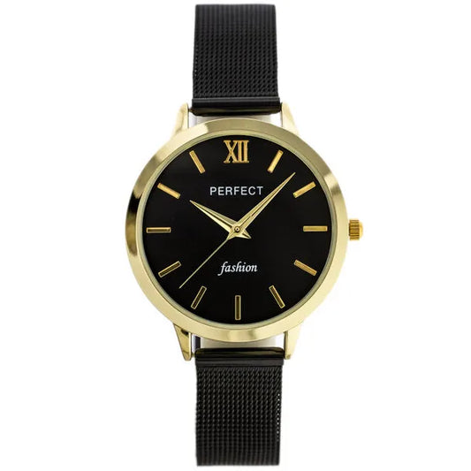 Perfect női quartz karóra fekete-arany 35 mm fémszíj + díszdoboz