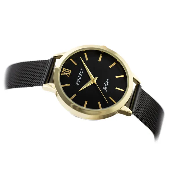 Perfect női quartz karóra fekete-arany 35 mm fémszíj + díszdoboz
