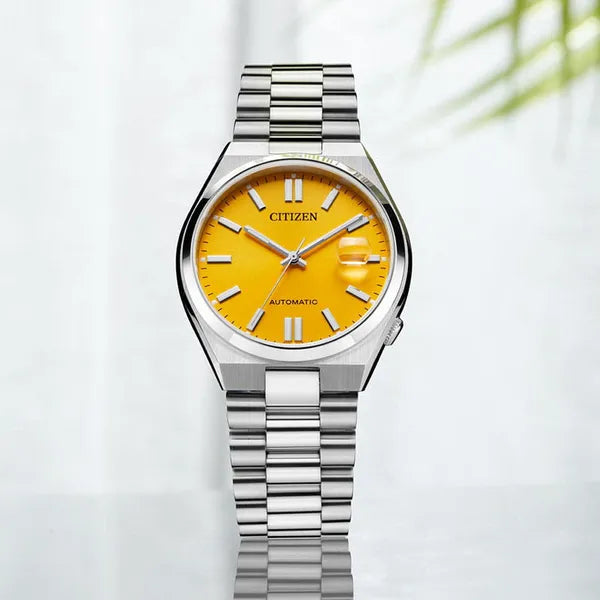 Citizen Tsuyosa férfi automata karóra, zafírüveg, acél szíj, 40 mm, sárga