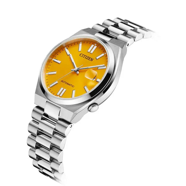 Citizen Tsuyosa férfi automata karóra, zafírüveg, acél szíj, 40 mm, sárga
