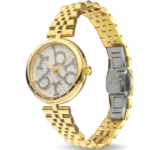 RoccoBarocco női karóra arany acél szíjjal, fehér számlap, 32 mm, quartz