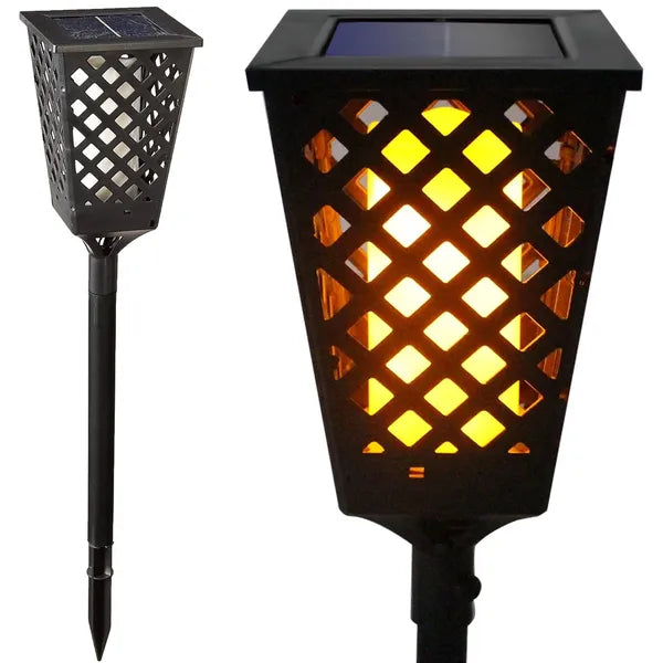 Napelemes kerti fáklyalámpa, IP65, lánghatás, 59–107 cm, alkonykapcsoló