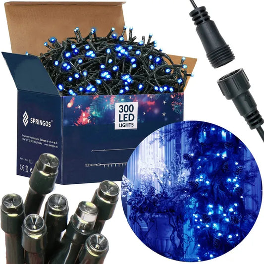 Kék 300 LED-es karácsonyi fényfüzér, 19,5 m, IP44, toldható