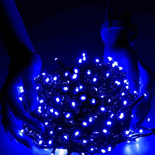 Kék 300 LED-es karácsonyi fényfüzér, 19,5 m, IP44, toldható