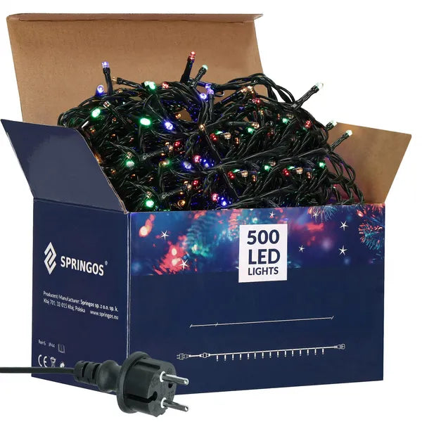 Multiszínű kültéri karácsonyi fényfüzér, 500 LED, 31,5 m, IP44