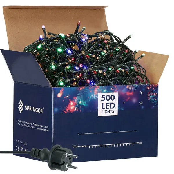 Multiszínű kültéri karácsonyi fényfüzér, 500 LED, 31,5 m, IP44