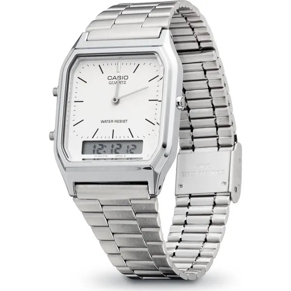 Casio Youth AQ-230A-7DMQ uniszex karóra, acél szíj, fehér számlap