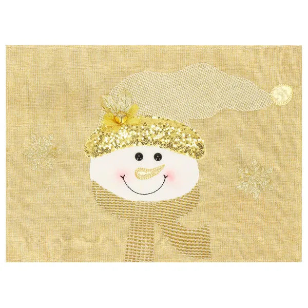 Arany, csillogó hóember alakú textil asztali alátét 48×35 cm