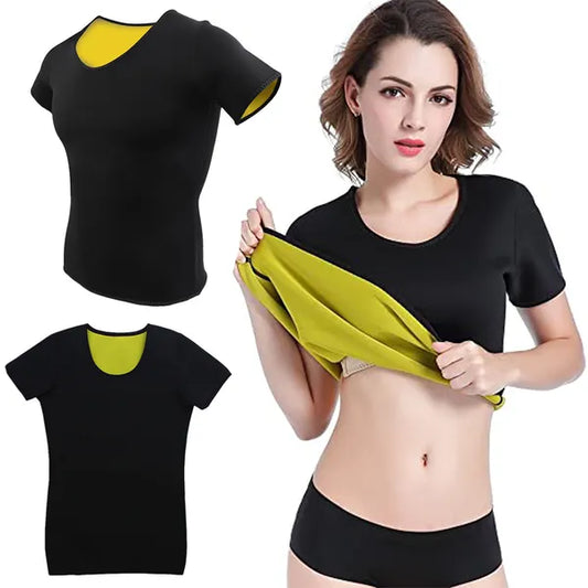 Női neoprene karcsúsító rövid ujjú sportpóló, fekete, XL méret