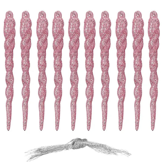 Karácsonyi csillámos függődísz szett, rózsaszín, 12 cm, 10 db