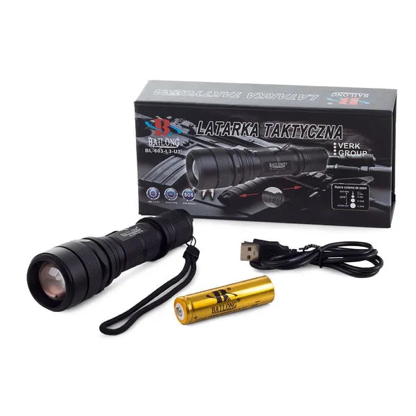 Taktikai LED zseblámpa CREE XM-L3-U3, USB-ről tölthető, 600 m hatótáv