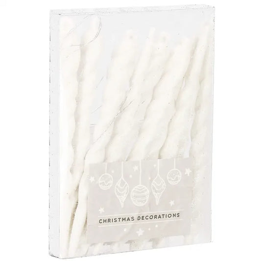 Fehér csillogó karácsonyi díszek 12 cm, 10 db, műanyag