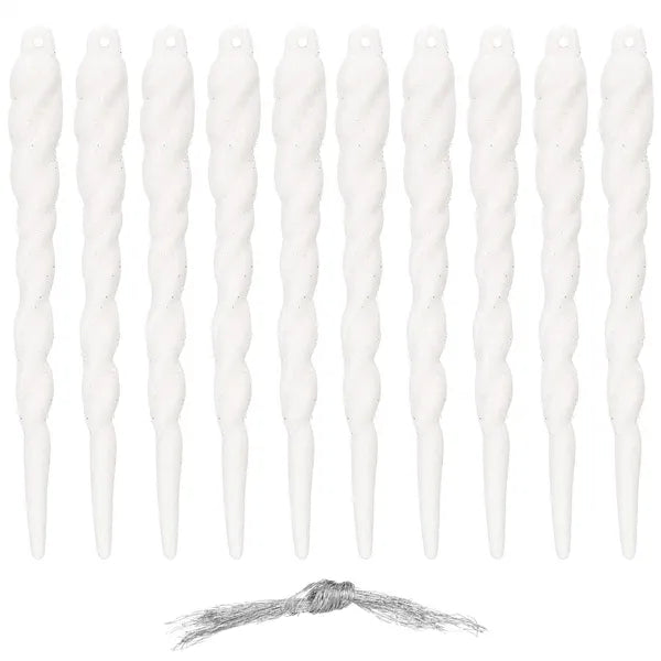 Fehér csillogó karácsonyi díszek 12 cm, 10 db, műanyag