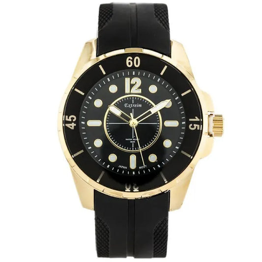 Extreim férfi karóra, fekete szilikon szíj, arany tok, 47 mm