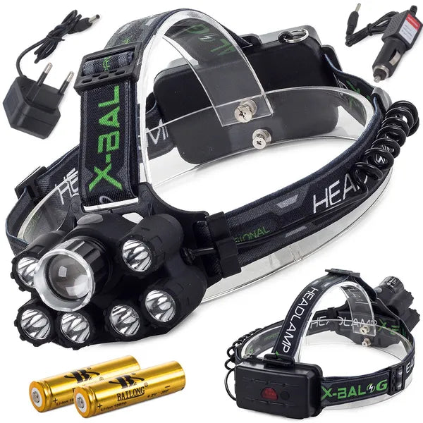 Taktikai fejlámpa CREE XM-L T6 + 2 UV + 4 XP-E LED, 400 m, USB-tölthető