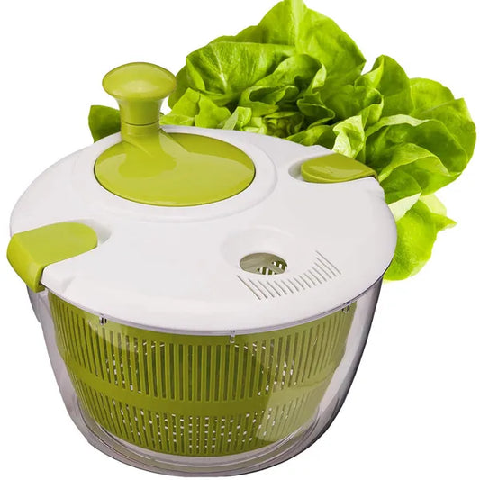 Manuális saláta centrifuga, 5 l, átlátszó műanyag tál, kézi hajtókar