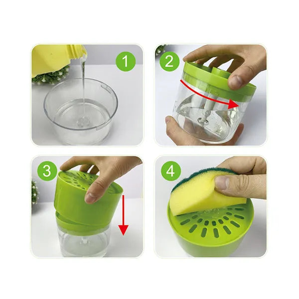 Mosogatószer-adagoló szivacstartóval, 500 ml, zöld műanyag