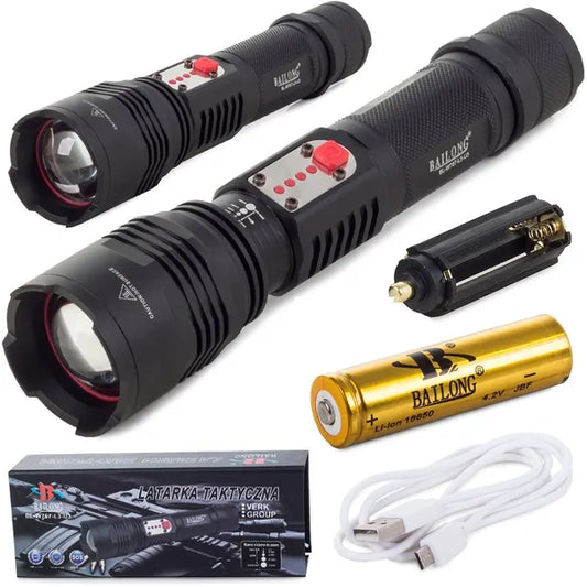 Bailong W767 taktikai zseblámpa CREE XM-L T6 LED, USB-s, 400 m zoom