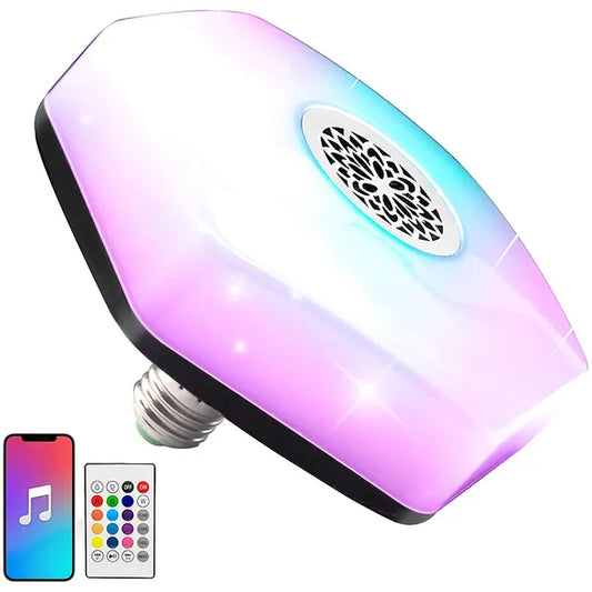 RGBW LED izzó E27 foglalattal, beépített Bluetooth hangszóró és távirányító
