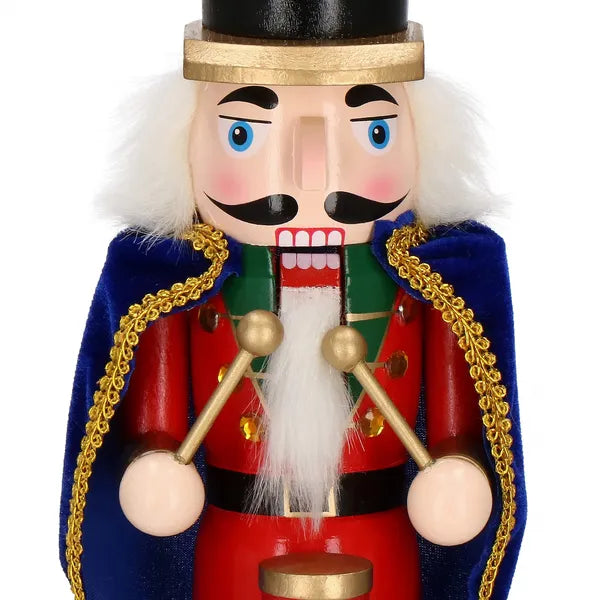 Fa diótörő figura dobverőkkel, piros-zöld, 38 cm karácsonyi dekor