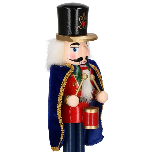 Fa diótörő figura dobverőkkel, piros-zöld, 38 cm karácsonyi dekor