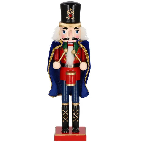 Fa diótörő figura dobverőkkel, piros-zöld, 38 cm karácsonyi dekor