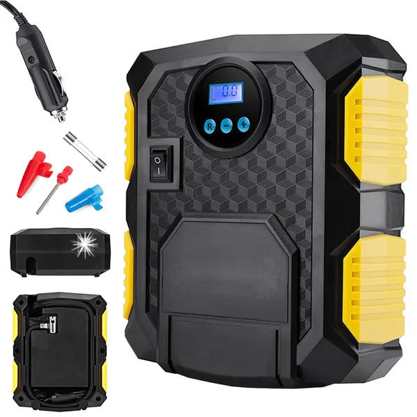 Autós digitális kompresszor 12 V, 150 PSI/10 bar, LCD kijelző, LED lámpa