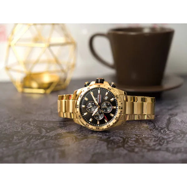 Festina Chrono Sport férfi karóra arany nemesacél, 45 mm, WR100