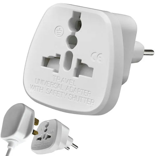 Univerzális UK–EU fali adapter, 2-pólusú, 10/16 A, fehér