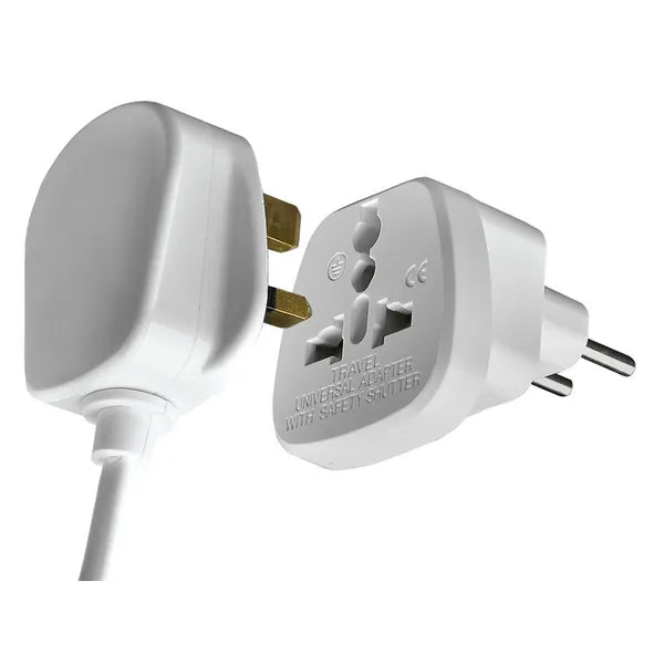 Univerzális UK–EU fali adapter, 2-pólusú, 10/16 A, fehér