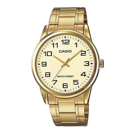Casio MTP-V001G-9B férfi arany rozsdamentes acél kvarc karóra, 38 mm