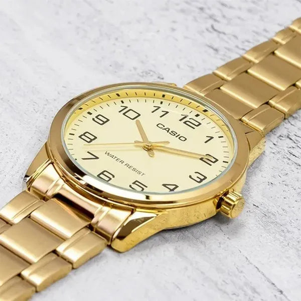 Casio MTP-V001G-9B férfi arany rozsdamentes acél kvarc karóra, 38 mm