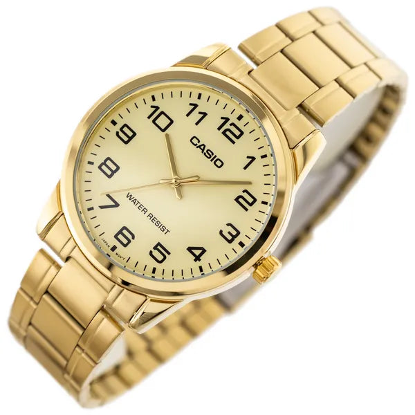 Casio MTP-V001G-9B férfi arany rozsdamentes acél kvarc karóra, 38 mm