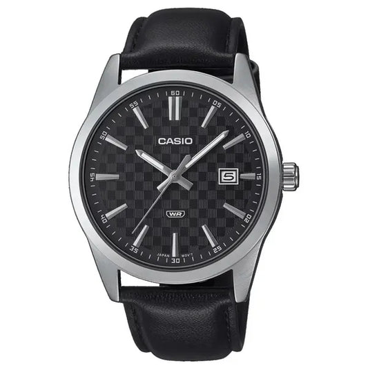 Casio MTP-VD03L-1A férfi karóra, bőrszíj, fekete-számlap, 42 mm
