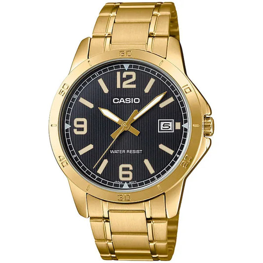 Casio MTP-V004G-1B férfi karóra, arany acél, fekete számlap, 42 mm
