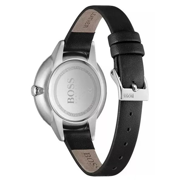 Hugo Boss Symphony női karóra, 38 mm, fekete bőr szíj, ezüst tok
