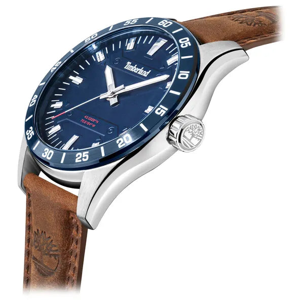 Timberland Calverton férfi karóra, bőr szíj, 46 mm, WR50, kék számlap, díszdoboz