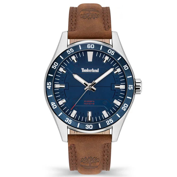 Timberland Calverton férfi karóra, bőr szíj, 46 mm, WR50, kék számlap, díszdoboz