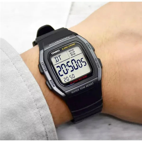 Casio W-96H-1B férfi digitális karóra, WR50, LED háttérvilágítás, stopper