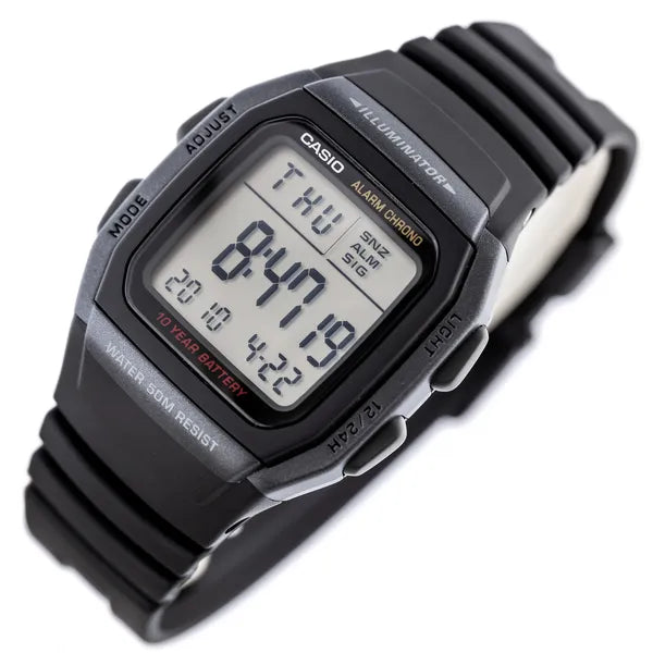 Casio W-96H-1B férfi digitális karóra, WR50, LED háttérvilágítás, stopper
